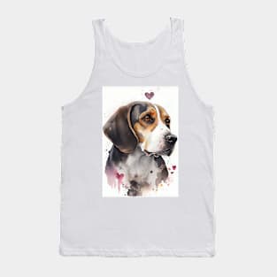 A Watercolor Beagle Dog Portrait with Loose Valentine Hearts Tank Top